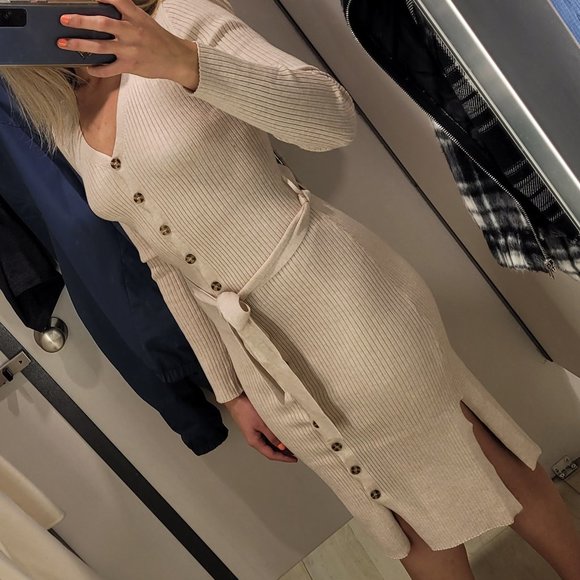 Pinkrose BUTTON UP DRESS IN OATMEAL BNWT - Picture 4 of 5